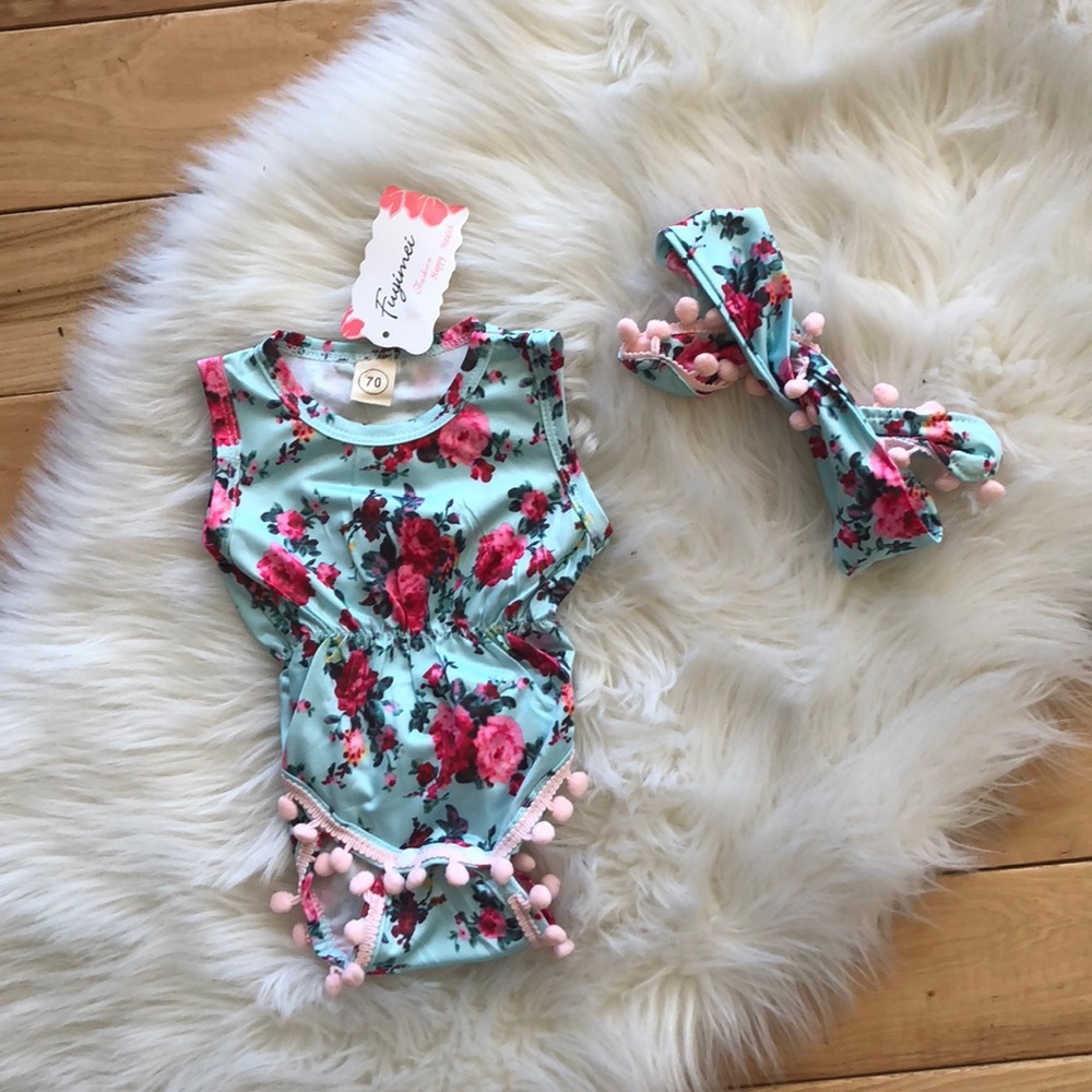 Atapa Catapa Girls Infant Romper with Headband